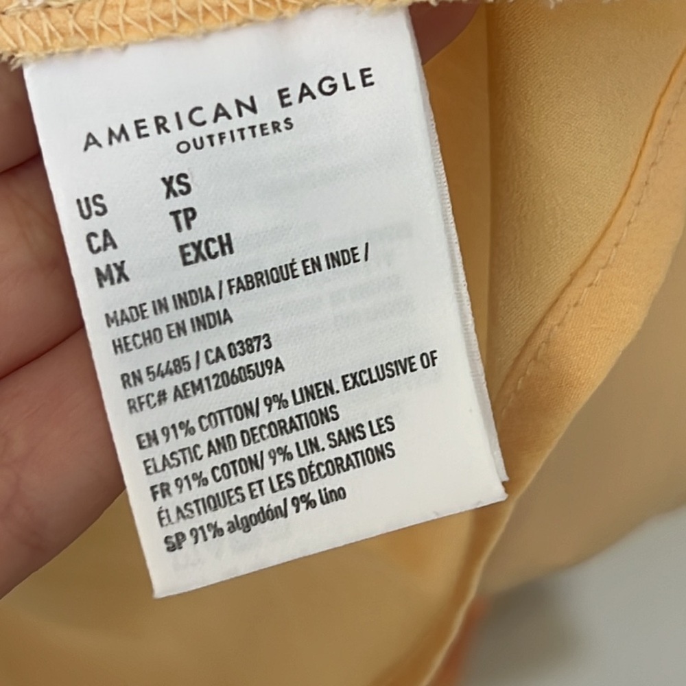 American Eagle Smockin On Sunshine Strapless Dress Peach Plaid Linen Blend | XS - Picture 9 of 9
